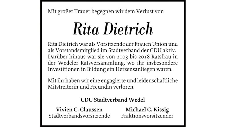 Traueranzeige Rita Dietrich